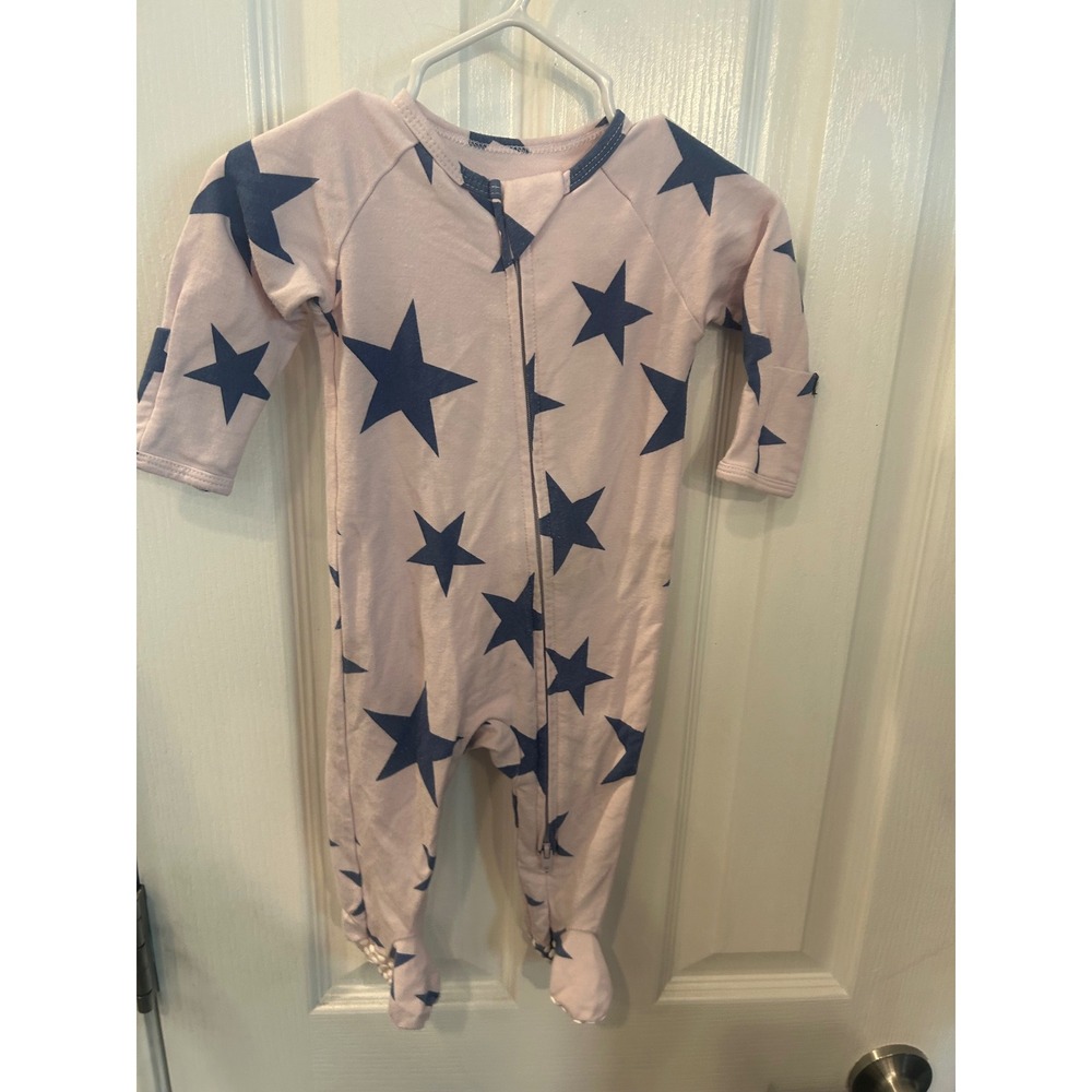 Sweet Bamboo Footed Sleeper Pink Navy Blue Star Print Bamboo Viscose Pajamas
